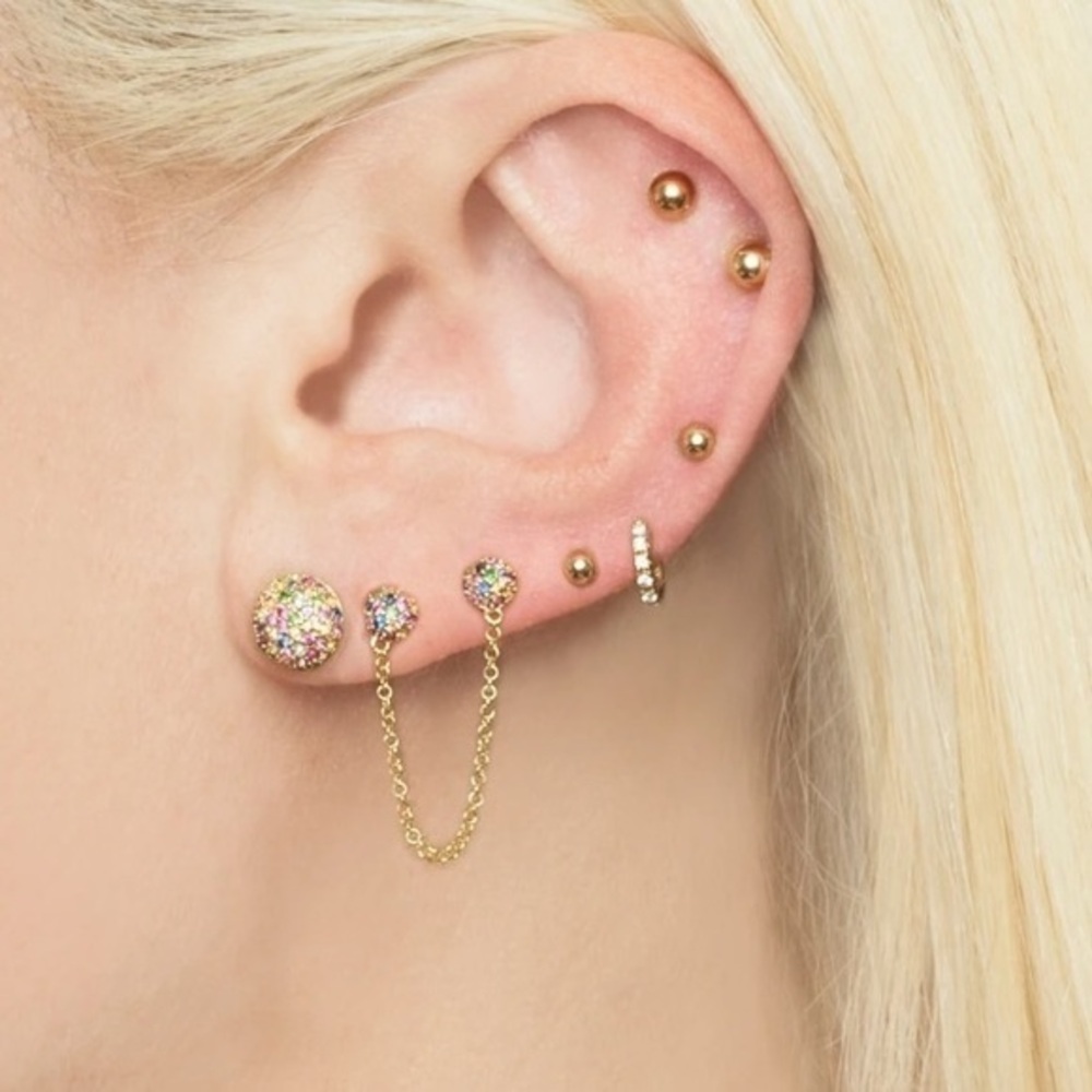 New 1pc CZ chain Huggies double hoop Earrings